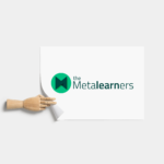 The Metalearners logo on an A4 sheet and a wooden hand